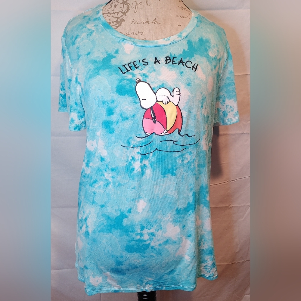 Peanuts Snoopy "Life's A Beach" Tie Dye With Beachball Blue / White Size L